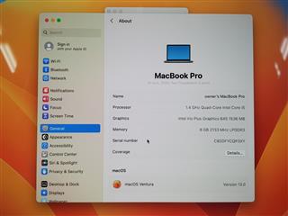 APPLE MacBook Pro 13-inch 2020 Two Thunderbolt 3 ports i5 8th gen 250gb SSD